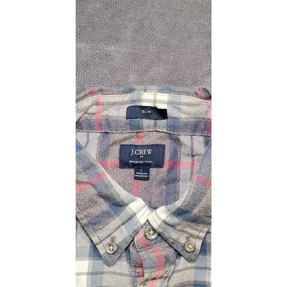 J.Crew Shirt Mens Sz L Slim Twill Button Down Shirt Long Sleeve Plaid Multicolor